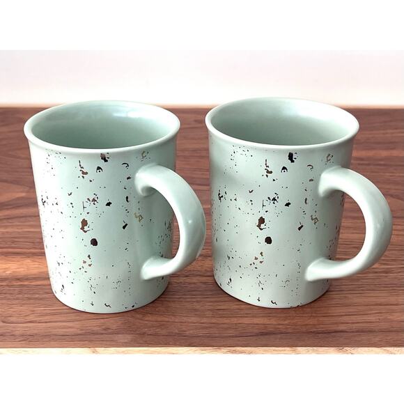 Hearth & Hand by Magnolia Two Matte Green Gold Speck Mugs Cups Stoneware 16oz - Picture 3 of 14